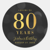 Donkere Bokeh Gold Cheers tot 80 jaar verjaardag Ronde Sticker (Voorkant)