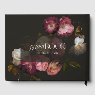 Donkere bordeauxrode bloemrijke romantische zwarte gastenboek