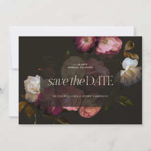 Donkere bordeauxrode bloemrijke sombere zwarte ele save the date
