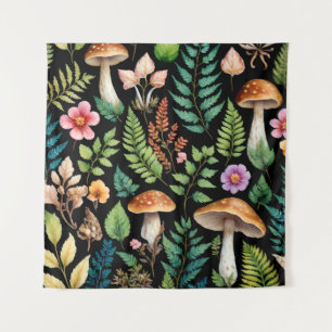 Donkere bos Paddestoel Woodland Pattern Art Wandkleed