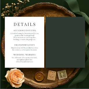 Donkere bosgroene elegante trouwdetails kaart