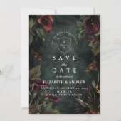 Donkere botanische bruiloft esthetiek save the date (Voorkant)