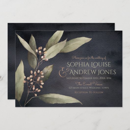 Donkere botanische bruine bruiloft kaart (Voorkant / Achterkant)