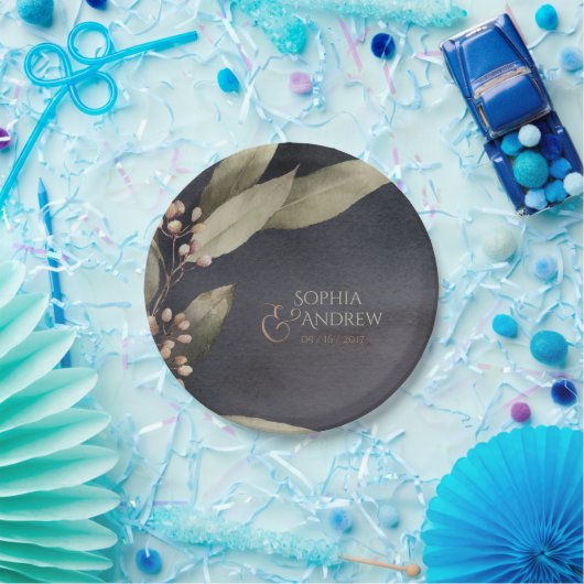 Donkere botanische bruine bruiloft papieren bordje (Feest)