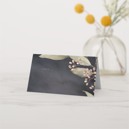 Donkere botanische groen rustieke escort kaart (Voorkant)