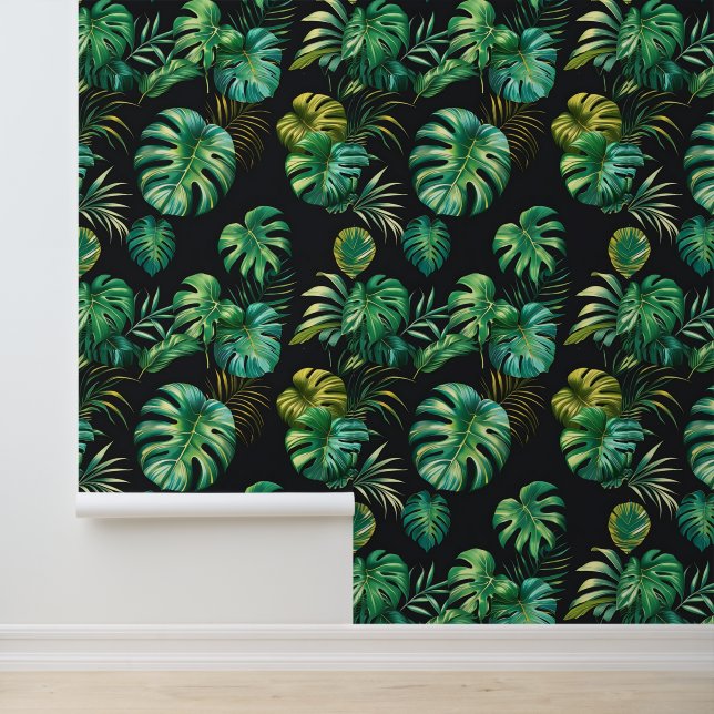 Donkere Botanische Monstera Palm Peel en Stick Behang (Applicatie)