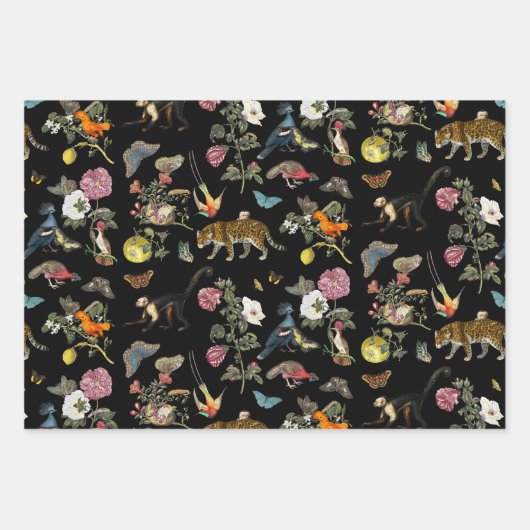 Donkere Botanische Wilde Dieren in Bos Inpakpapier Vel (Voorkant 3)
