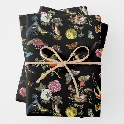 Donkere Botanische Wilde Dieren in Bos Inpakpapier Vel (In situ)