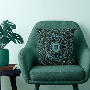 Donkere Botanische Zwarte Mandala Kussen