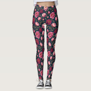 Donkere Bourgogne en roze bloemen Leggings
