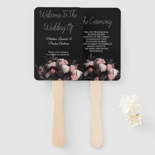 Donkere  Bourgogne Floral Wedding Handwaaier (Voorkant en achterkant)