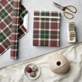 Donkere Bourgogne Green White Tartan Patroon Cadeaupapier