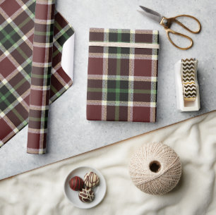Donkere Bourgogne Green White Tartan Patroon Cadeaupapier