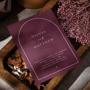 Donkere Bourgondische boog bruiloft   Elegante fot Kaart