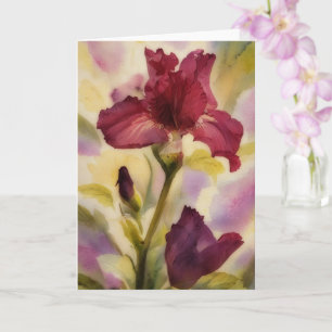 Donkere Bourgondische rode bloemen Iris Garden Art Kaart