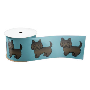 Donkere Brindle Cairn Terrier Cartoon Hond Op Blau Lint