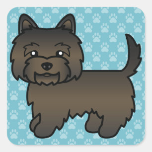 Donkere Brindle Cairn Terrier Cartoon Hond Op Blau Vierkante Sticker