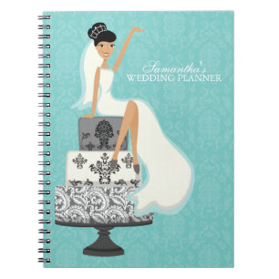 Donkere bruid op bruiloft Cake {aqua} Notitieboek