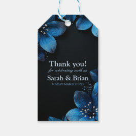 Donkere bruiloft dank u kaart glitter blauwe bloem cadeaulabel