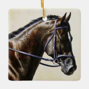 Donkere bruine Bay Trakehner Dressage Horse Keramisch Ornament