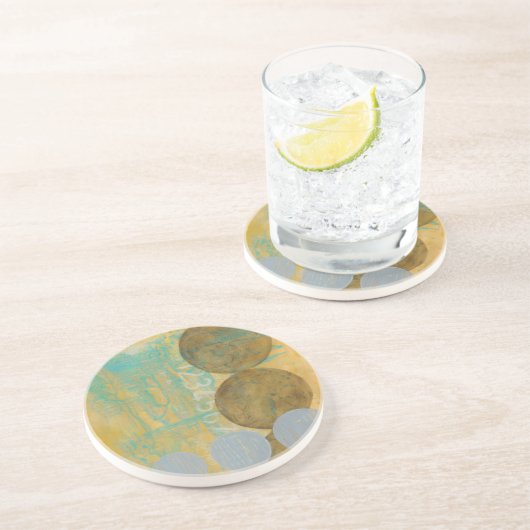 Donkere bruine en grijze cirkels met cijfers zandsteen onderzetter (Zijkant)