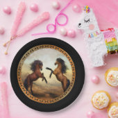 Donkere bruine en lichte bruine ontwerppaarden papieren bordje (Feest)