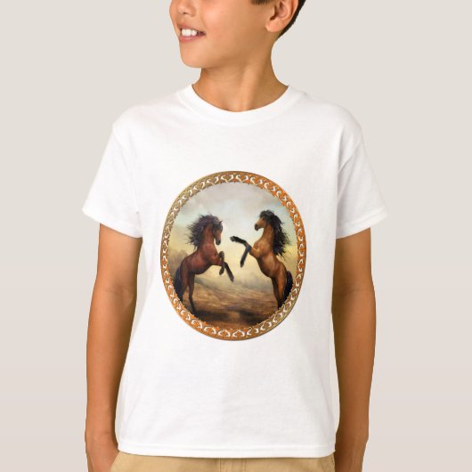 Donkere bruine en lichte bruine ontwerppaarden t-shirt (Voorkant)