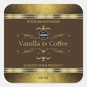 Donkere bruine goudglitter Logo productlabel Vierkante Sticker