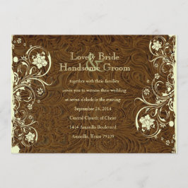 Donkere bruine leder, kreukhout, uitnodiging voor