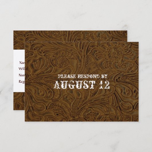 Donkere bruine lederen bruiloft RSVP met enveloppe (Voorkant / Achterkant)