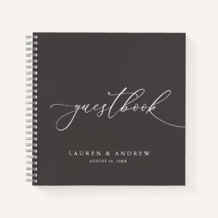 Donkere bruine minimalistische bruiloft Guestbook  Notitieboek