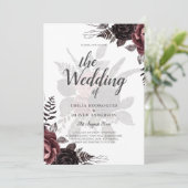 Donkere Burgundy Zwarte Rozen Bruiloft Herfst Wint Kaart (Staand voorkant)