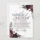 Donkere Burgundy Zwarte Rozen Bruiloft Herfst Wint Kaart (Voorkant)