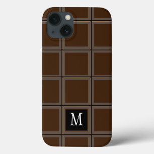 Donkere chocolade bruin, aangepast Initiaal gestre iPhone 13 Hoesje