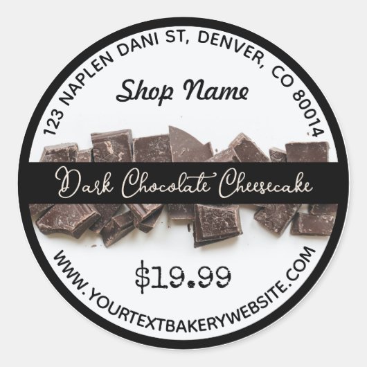 Donkere chocolade Cheesecake Bakery Round Sticker (Voorkant)