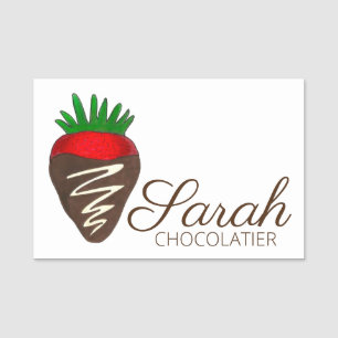 Donkere chocolade Dekte aardbeienchocolatier Naamplaatje