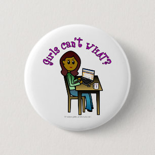 Donkere computermeisje ronde button 5,7 cm