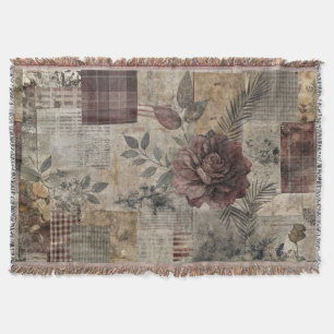 Donkere Cottage Bloemige Patchwork -Bordeaux en Ko Deken