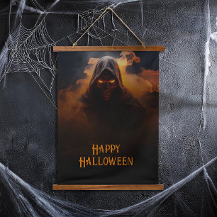 Donkere demon met oranje rook Halloween Hangend Wandkleed