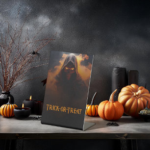 Donkere demon met oranje rook Halloween Reclamebord Met Voetstuk