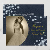 Donkere denim en diamanten foto verjaardag uitnodi kaart (Voorkant / Achterkant)