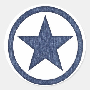 Donkere Denim Fabric Westerne Star Badge-stickers Ronde Sticker