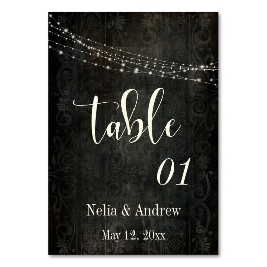 Donkere  Design Cream Typography Table Number Kaart (Voorkant)