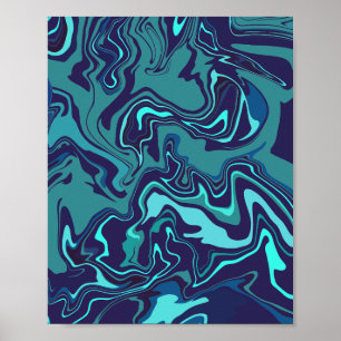 Donkere, draaiende abstracte kunst in blauw en tur poster