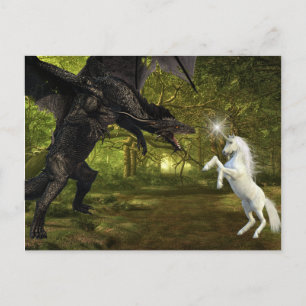 Donkere Draak Vs Eenhoorn Strijd Magie Briefkaart