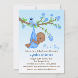 Donkere, dunne babyjongen in de boom, Baby shower Kaart