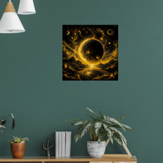 Donkere Eclips met Gouden Filigraan — Kosmische Fa Poster