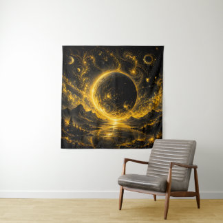 Donkere Eclips met Gouden Filigraan — Kosmische Fa Wandkleed