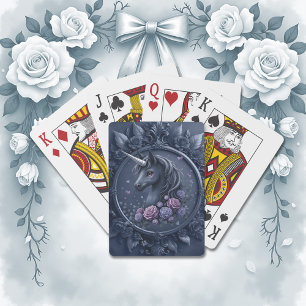 Donkere eenhoornportret in een rond Lijst Pokerkaarten