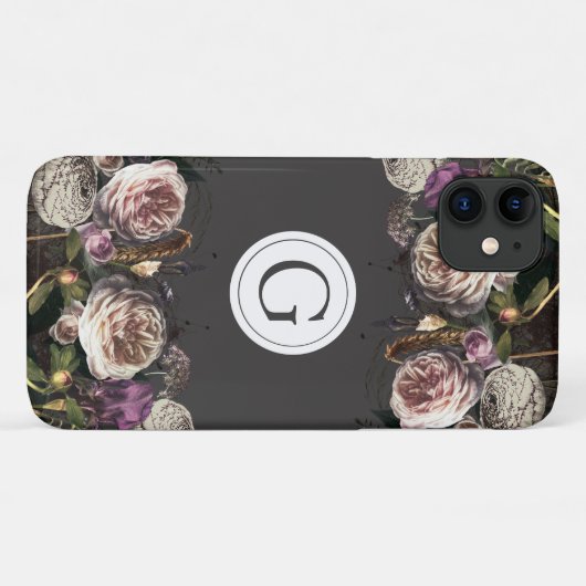 Donkere Elegance Floral Monogram iPhone Case-Mate iPhone Case (Achterkant (horizontaal))